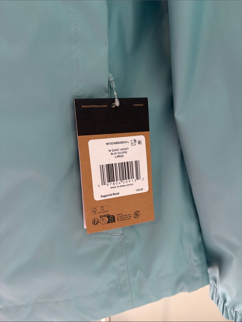 The North Face Quest Dryvent Waterproof Jacket Blue Eclipse Large NEW - Picture 11 of 12